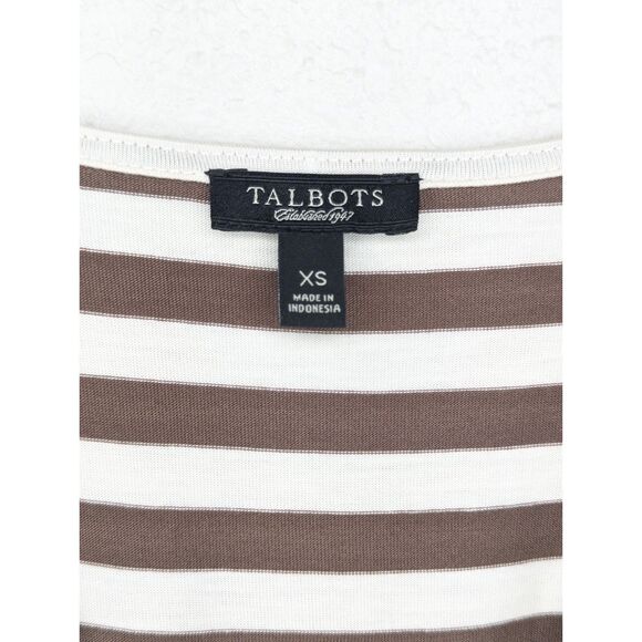 EUC Talbots Brown Cream Striped Sleeveless Dress Size XS Tie Waist Pockets Soft! - Picture 7 of 9